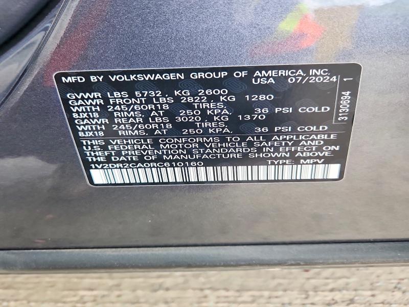 65965846 :رقم المزاد ، 1V2DR2CA0RC610160 vin ، 2024 Volkswagen Atlas مزاد بيع