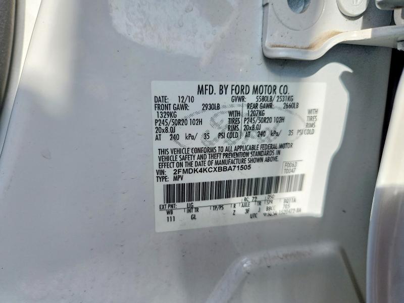 69730496 :رقم المزاد ، 2FMDK4KCXBBA71505 vin ، 2011 Ford Edge مزاد بيع