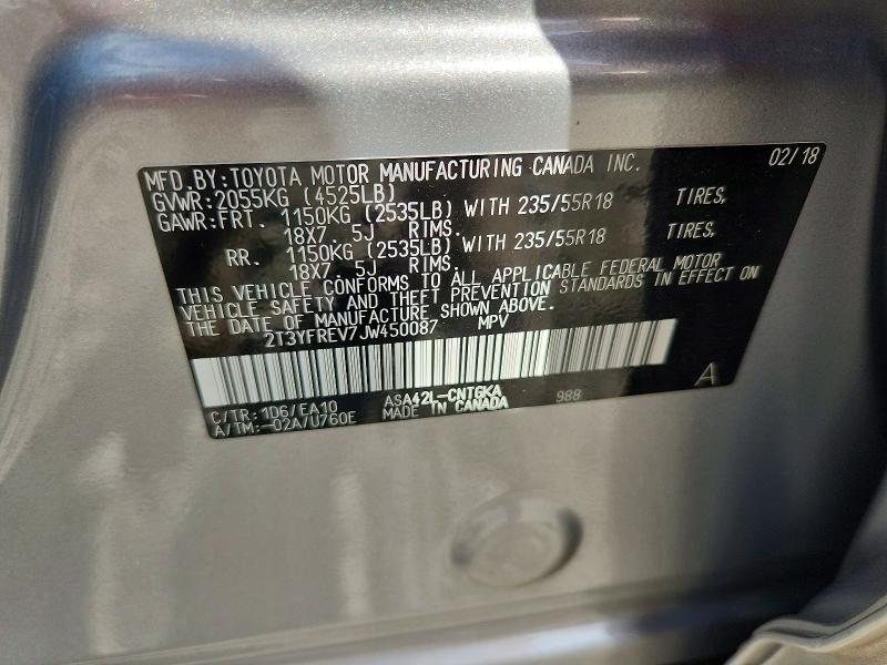 Aukcja sprzedaży 2018 Toyota Rav4, vin: 2T3YFREV7JW450087, numer aukcji: 68794816