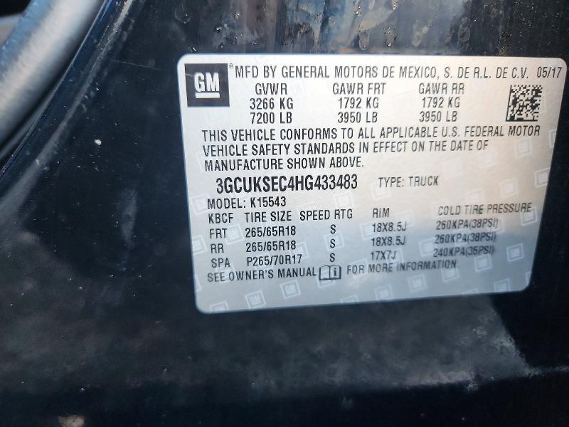 Продажа на аукционе авто 2017 Chevrolet Silverado, vin: 3GCUKSEC4HG433483, номер лота: 69775086
