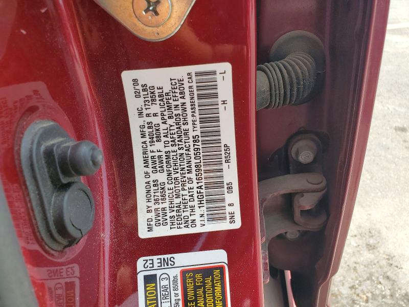 Aukcja sprzedaży 2008 Honda Civic, vin: 1HGFA16598L059785, numer aukcji: 70036126