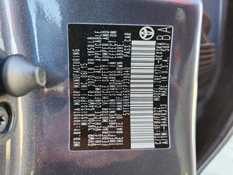 Продаж на аукціоні авто 2015 Toyota Corolla, vin: 5YFBURHE6FP339040, номер лоту: 70345046