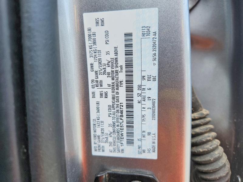 68817206 :رقم المزاد ، 1FTEW1E57LFB46721 vin ، 2020 Ford F150 مزاد بيع
