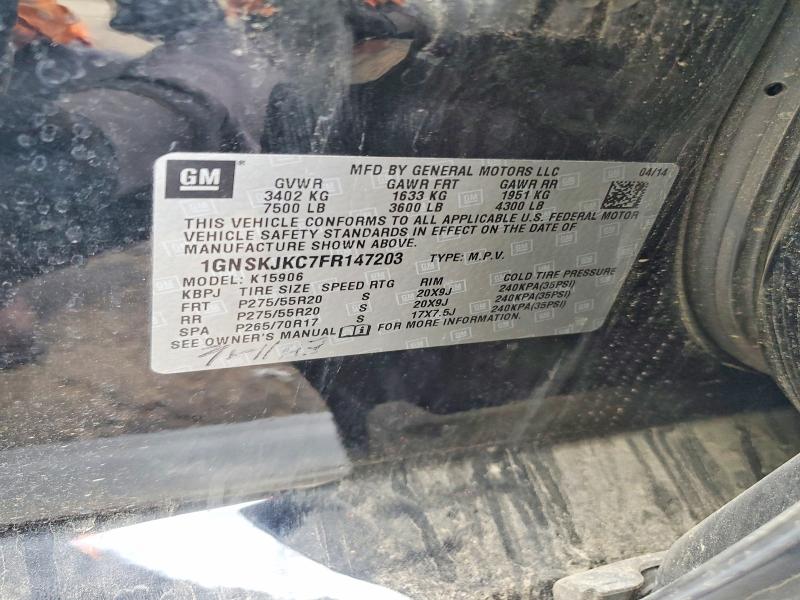 70554776 :رقم المزاد ، 1GNSKJKC7FR147203 vin ، 2015 Chevrolet Suburban مزاد بيع