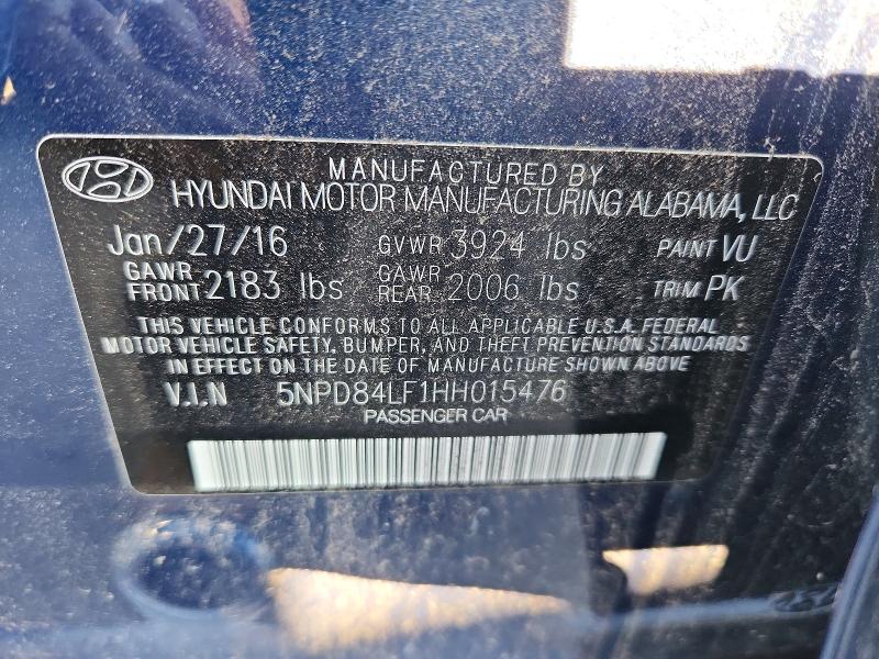 68563836 :رقم المزاد ، 5NPD84LF1HH015476 vin ، 2017 Hyundai Elantra مزاد بيع