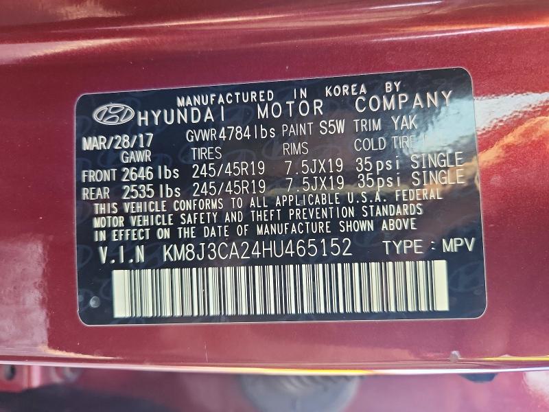 Auction sale of the 2017 Hyundai Tucson, vin: KM8J3CA24HU465152, lot number: 69699766