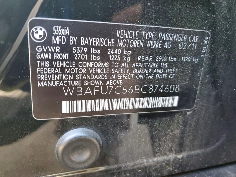 Продаж на аукціоні авто 2011 Bmw 535, vin: WBAFU7C56BC874608, номер лоту: 69196106