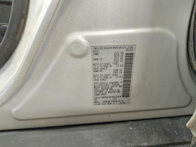 2017 Nissan Rogue მანქანა იყიდება აუქციონზე, vin: 5N1AT2MV9HC840104, აუქციონის ნომერი: 65968156