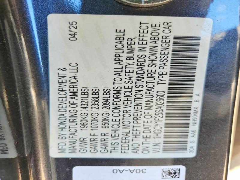 Продаж на аукціоні авто 2025 Honda Accord, vin: 1HGCY1F25SA026600, номер лоту: 67960976