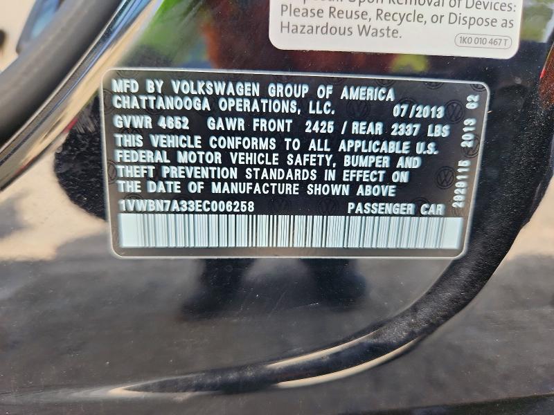 Продаж на аукціоні авто 2014 Volkswagen Passat, vin: 1VWBN7A33EC006258, номер лоту: 69090286