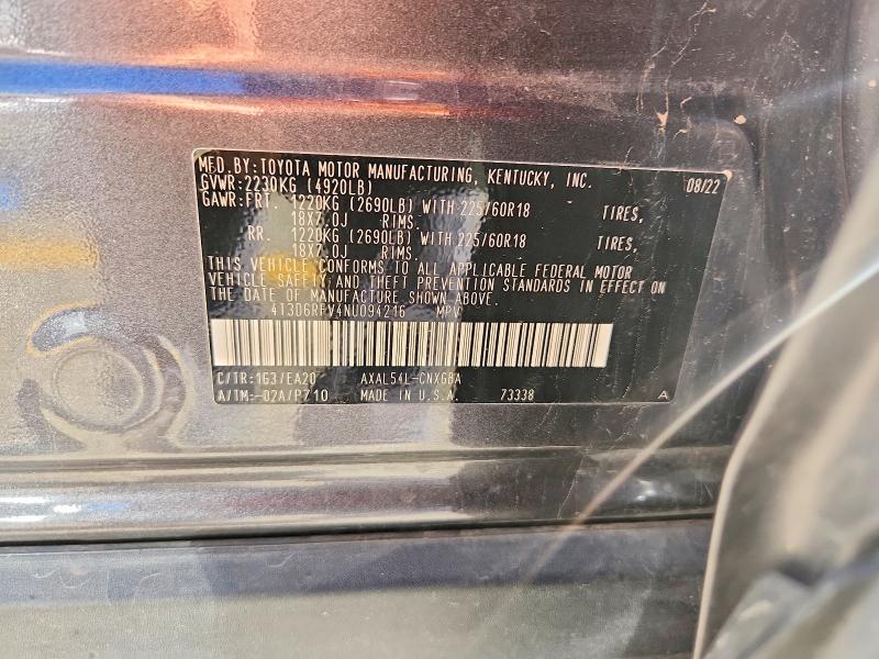 Продаж на аукціоні авто 2022 Toyota Rav4, vin: 4T3D6RFV4NU094216, номер лоту: 70454666