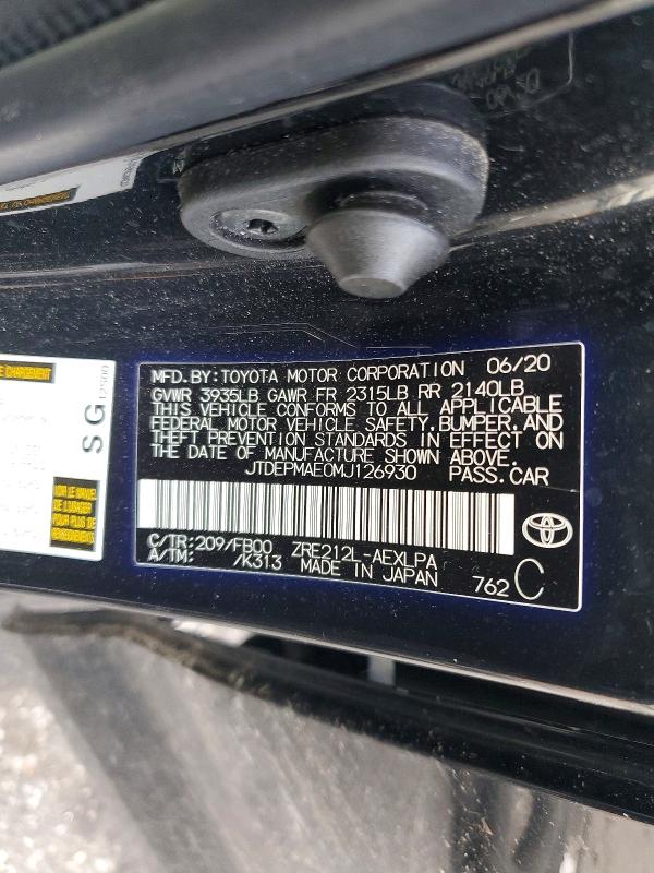 67665886 :رقم المزاد ، JTDEPMAE0MJ126930 vin ، 2021 Toyota Corolla مزاد بيع