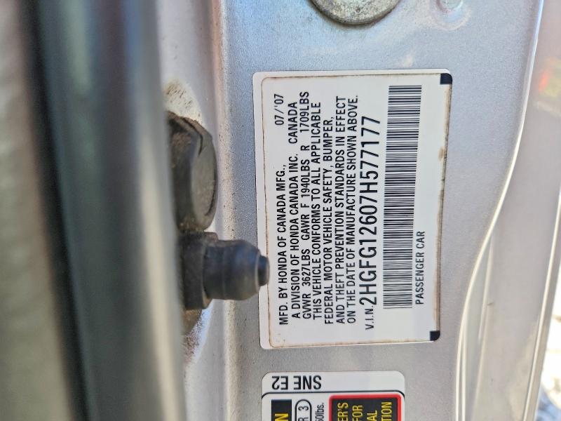 68096326 :رقم المزاد ، 2HGFG12607H577177 vin ، 2007 Honda Civic مزاد بيع