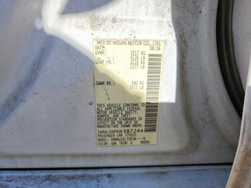 68278006 :رقم المزاد ، 1N4AL3AP4GN387244 vin ، 2016 Nissan Altima مزاد بيع