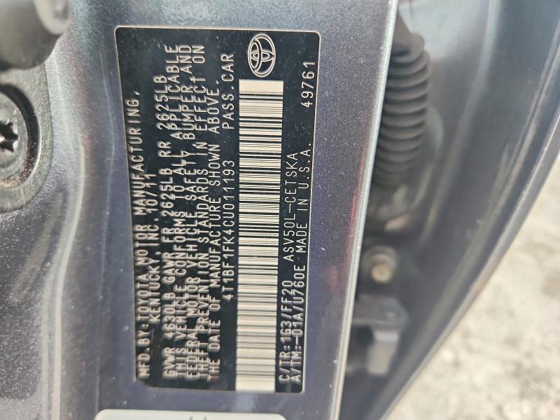 Aukcja sprzedaży 2012 Toyota Camry, vin: 4T1BF1FK4CU011193, numer aukcji: 69967136