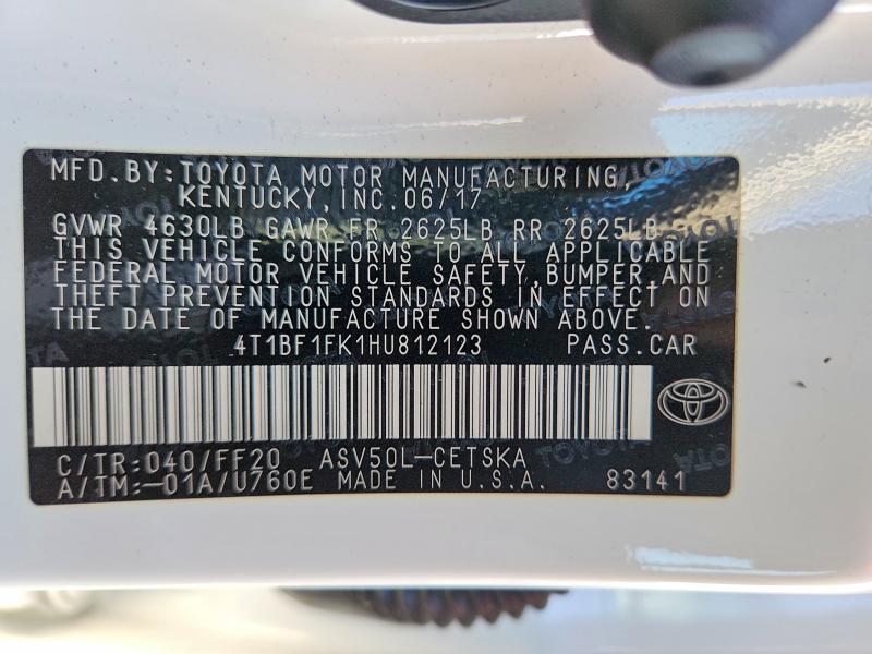 Продаж на аукціоні авто 2017 Toyota Camry, vin: 4T1BF1FK1HU812123, номер лоту: 67348596