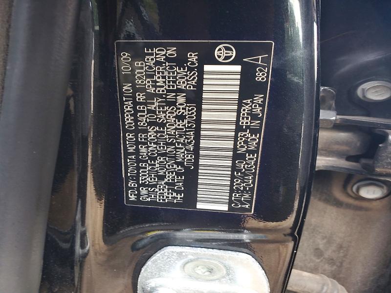 Aukcja sprzedaży 2010 Toyota Yaris, vin: JTDBT4K34A1370331, numer aukcji: 66849446