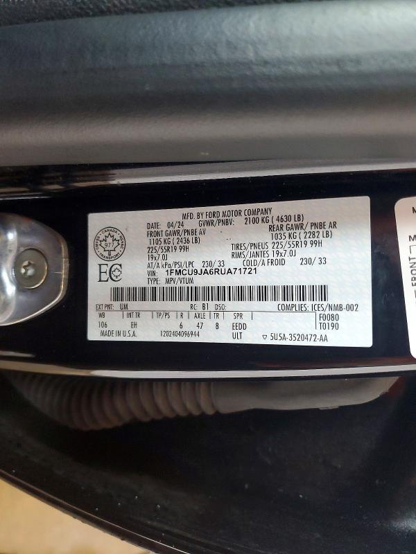 Aukcja sprzedaży 2024 Ford Escape, vin: 1FMCU9JA6RUA71721, numer aukcji: 70557356