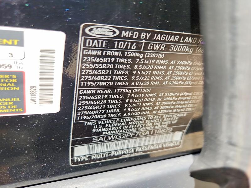 Aukcja sprzedaży 2016 Land Rover Range Rover Sport, vin: SALWG2PF7GA118829, numer aukcji: 68626106