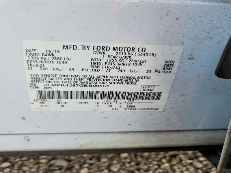 66861466 :رقم المزاد ، 2FMPK4J97GBB99551 vin ، 2016 Ford Edge مزاد بيع