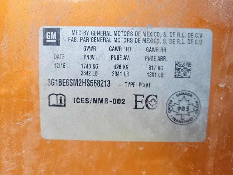 Продажа на аукционе авто 2017 Chevrolet Cruze, vin: 3G1BE6SM2HS568213, номер лота: 69857986