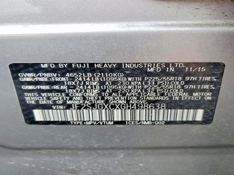 Продажа на аукционе авто 2016 Subaru Forester, vin: JF2SJGXCXGH498638, номер лота: 68190156