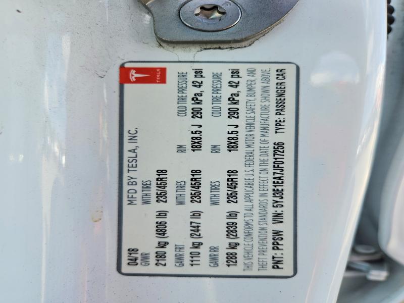 2018 Tesla Model 3 მანქანა იყიდება აუქციონზე, vin: 5YJ3E1EA7JF017256, აუქციონის ნომერი: 68249176