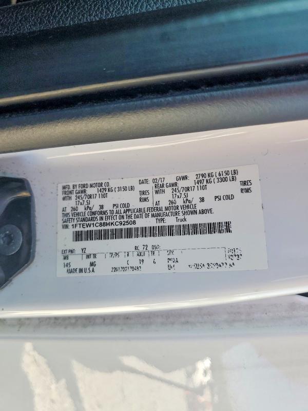 Aukcja sprzedaży 2017 Ford F150, vin: 1FTEW1C88HKC92508, numer aukcji: 68041126