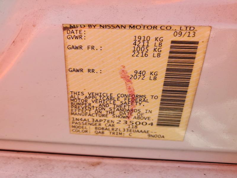 2014 Nissan Altima მანქანა იყიდება აუქციონზე, vin: 1N4AL3AP7EN235004, აუქციონის ნომერი: 70707746
