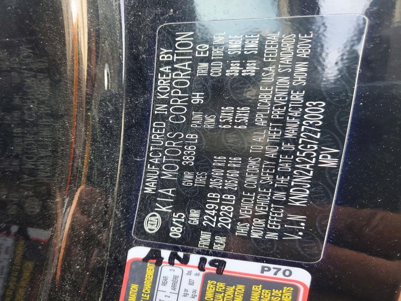 68443516 :رقم المزاد ، KNDJN2A25G7273003 vin ، 2016 Kia Soul مزاد بيع