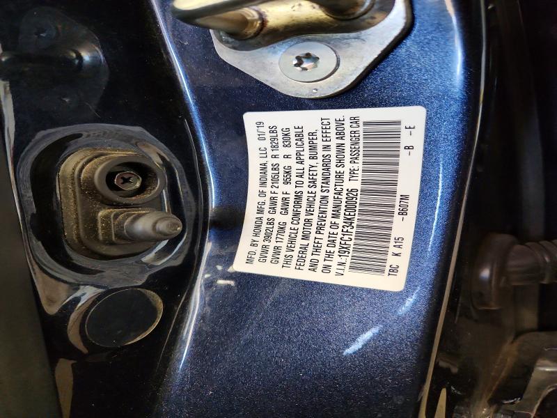 68604776 :رقم المزاد ، 19XFC1F34KE000926 vin ، 2019 Honda Civic مزاد بيع