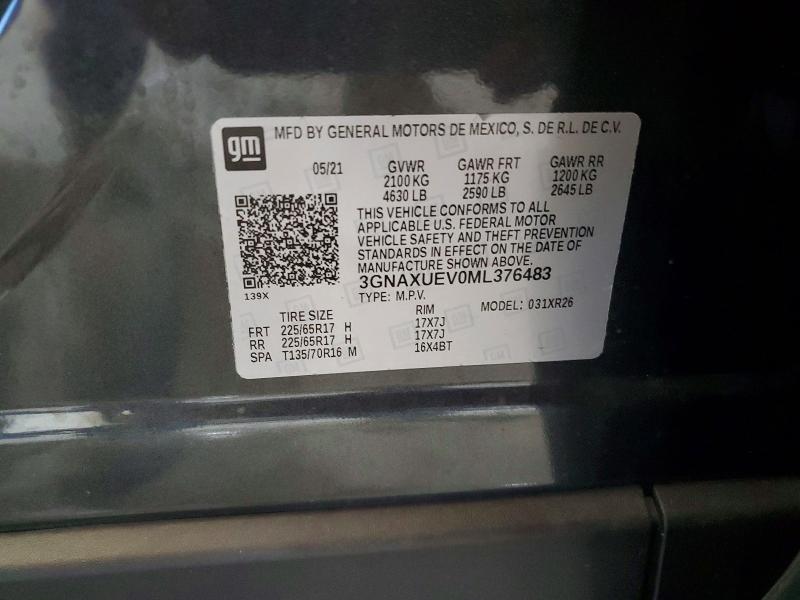 Aukcja sprzedaży 2021 Chevrolet Equinox, vin: 3GNAXUEV0ML376483, numer aukcji: 70288536