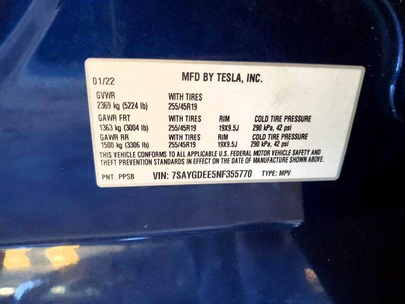 Продажа на аукционе авто 2022 Tesla Model Y, vin: 7SAYGDEE5NF355770, номер лота: 68072266