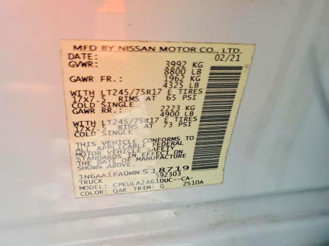 68416186 :رقم المزاد ، 1N6AA1FA0MN518719 vin ، 2021 Nissan Titan Xd مزاد بيع