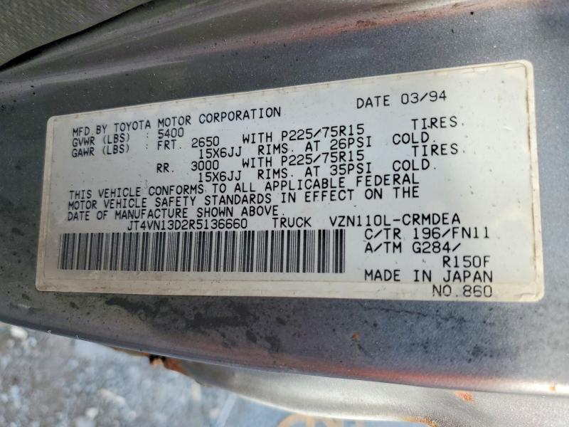67620696 :رقم المزاد ، JT4VN13D2R5136660 vin ، 1994 Toyota Pickup مزاد بيع
