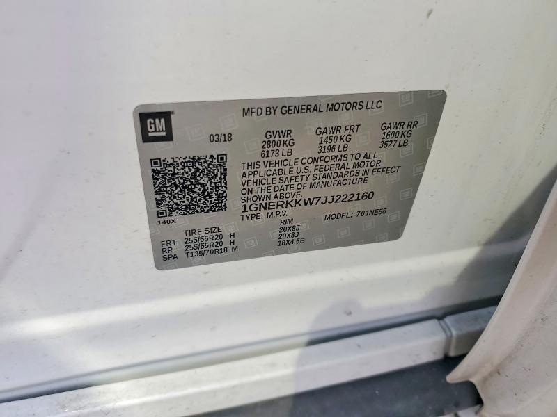 Aukcja sprzedaży 2018 Chevrolet Traverse, vin: 1GNERKKW7JJ222160, numer aukcji: 67863596