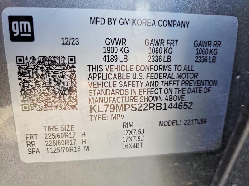 68889516 :رقم المزاد ، KL79MPS22RB144652 vin ، 2024 Chevrolet Trailblazer مزاد بيع
