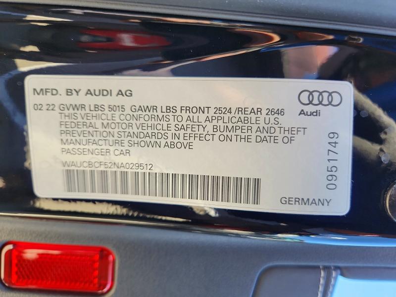 Продажа на аукционе авто 2022 Audi A5, vin: WAUCBCF52NA029512, номер лота: 67351676