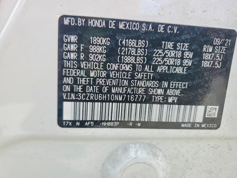 67743446 :رقم المزاد ، 3CZRU6H10NM716777 vin ، 2022 Honda Hr-v مزاد بيع