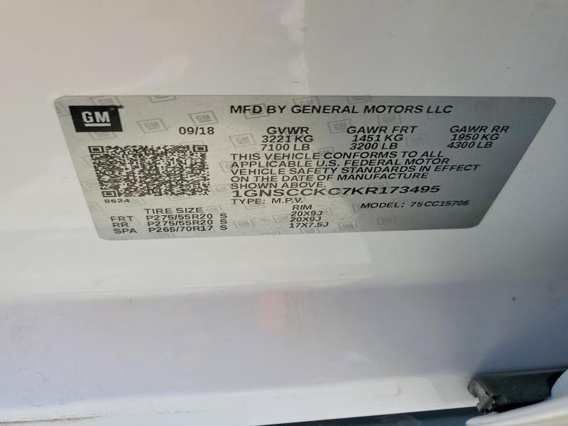 Aukcja sprzedaży 2019 Chevrolet Tahoe, vin: 1GNSCCKC7KR173495, numer aukcji: 69161986