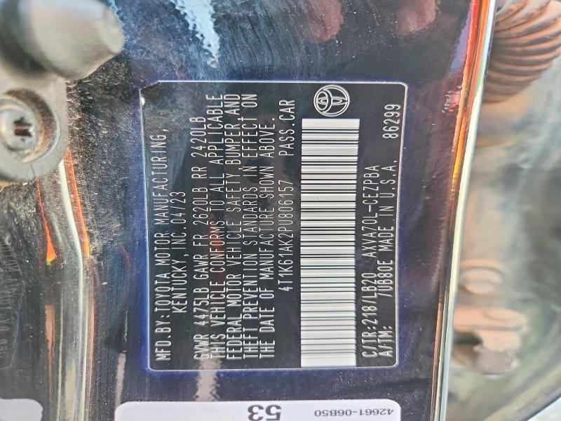 2023 Toyota Camry მანქანა იყიდება აუქციონზე, vin: 4T1K61AK2PU806157, აუქციონის ნომერი: 69207746