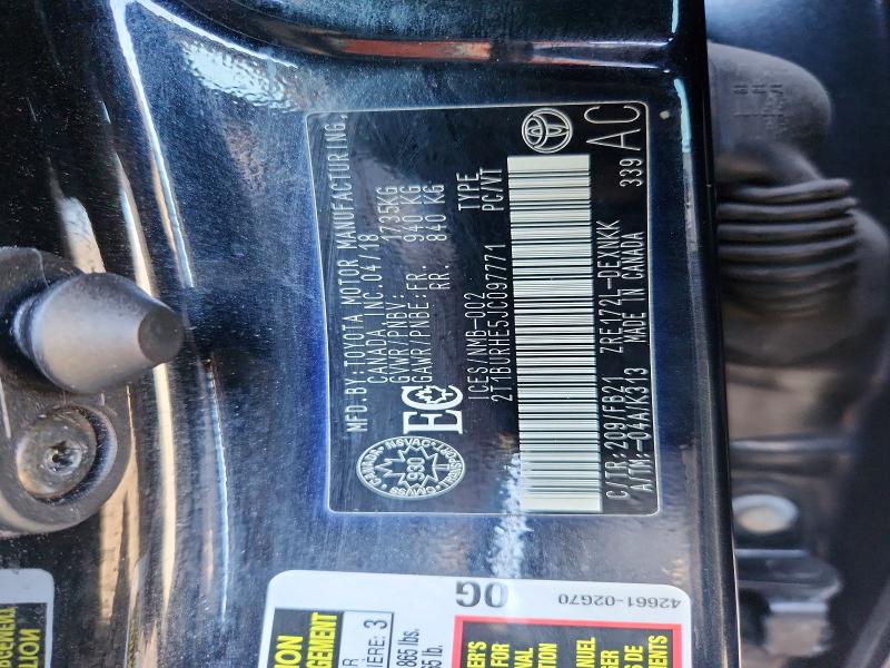 2018 Toyota Corolla მანქანა იყიდება აუქციონზე, vin: 2T1BURHE5JC097771, აუქციონის ნომერი: 68410686