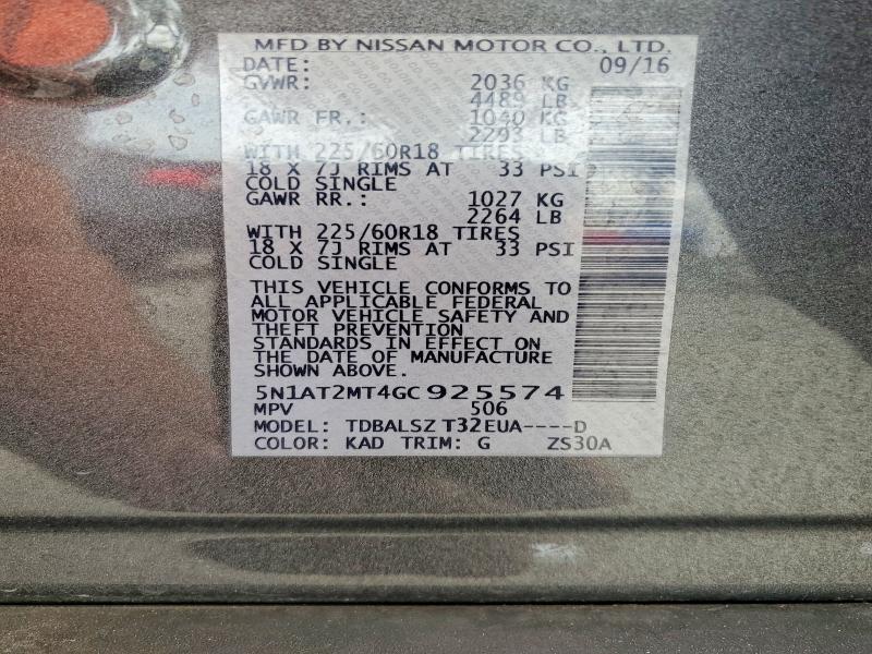 Aukcja sprzedaży 2016 Nissan Rogue, vin: 5N1AT2MT4GC925574, numer aukcji: 70809866