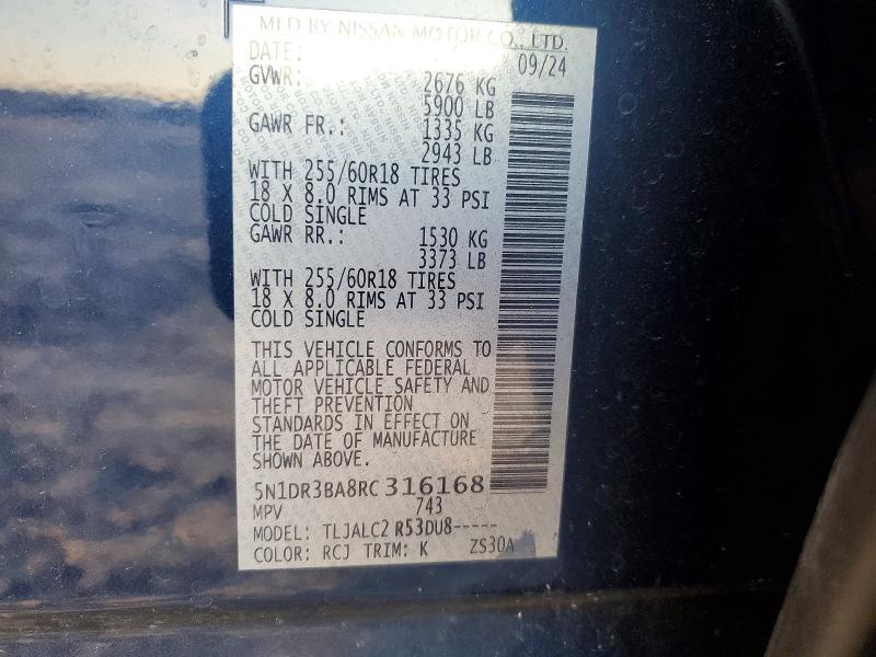 68867766 :رقم المزاد ، 5N1DR3BA8RC316168 vin ، 2024 Nissan Pathfinder مزاد بيع