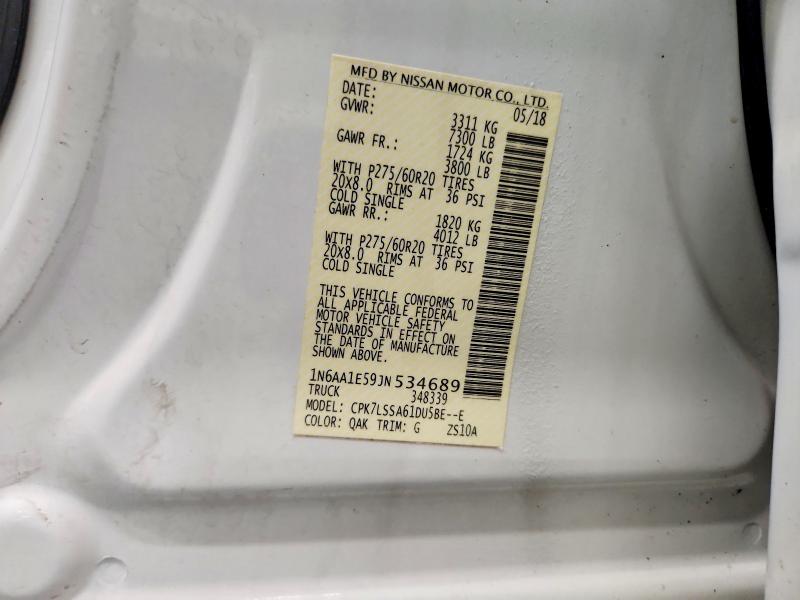 Auction sale of the 2018 Nissan Titan, vin: 1N6AA1E59JN534689, lot number: 68488916