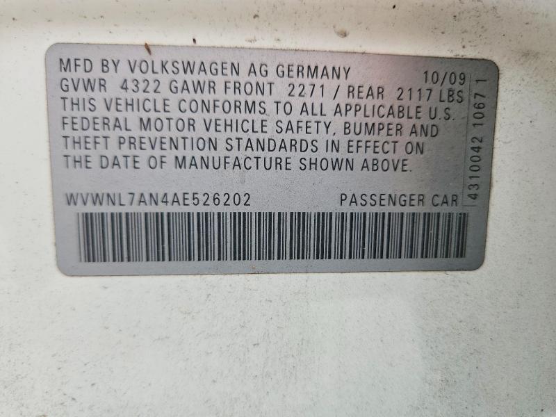 69045546 :رقم المزاد ، WVWNL7AN4AE526202 vin ، 2010 Volkswagen Cc مزاد بيع