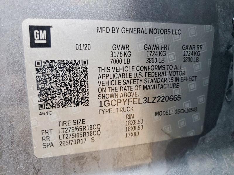 Продаж на аукціоні авто 2020 Chevrolet Silverado, vin: 1GCPYFEL3LZ220665, номер лоту: 68278776