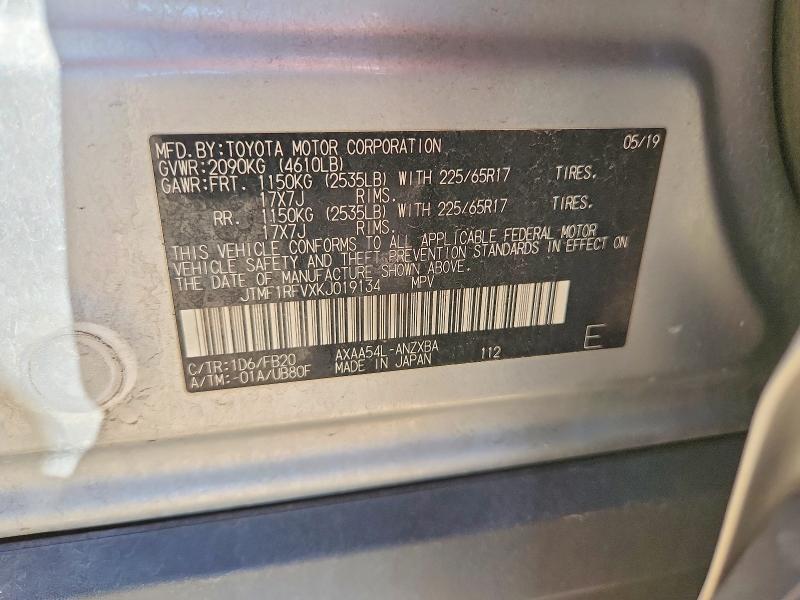 71051776 :رقم المزاد ، JTMF1RFVXKJ019134 vin ، 2019 Toyota Rav4 مزاد بيع
