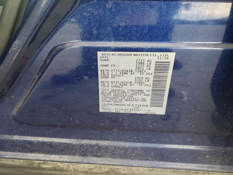 2017 Nissan Pathfinder მანქანა იყიდება აუქციონზე, vin: 5N1DR2MN6HC637098, აუქციონის ნომერი: 68191726