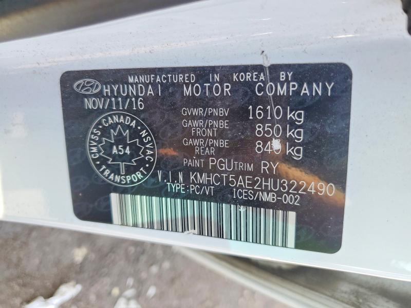 66900226 :رقم المزاد ، KMHCT5AE2HU322490 vin ، 2017 Hyundai Accent مزاد بيع